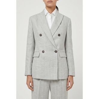 Brunello Cucinelli Light Grey Linen Blazer, Brand Size 44 (US Size 10)