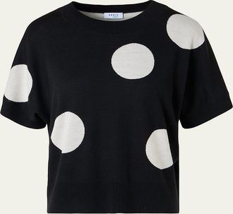 Akris Polka-Dot Merino Wool Short-Sleeve Sweater