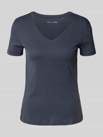 Christian Berg T-Shirt mit geripptem V-Ausschnitt in Dunkelgrau, Größe S