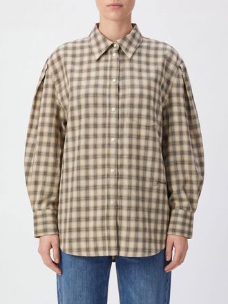 Ganni Camicia in cotone a quadri con maniche a palloncino e spalle scese