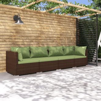 vidaXL Set Muebles De Jard&iacute;n 4 Piezas Y Cojines Rat&aacute;n Sint&eacute;tico Marr&oacute;n Vidaxl