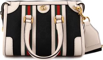 Gucci Double G Web Top Handle Bag GG Canvas with Leather Mini satchel - Zwart