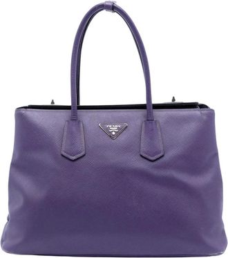 Prada Pre-owned Handbags, female, Purple, Size: ONE SIZE Pre-owned Structured Leather Tote Bag