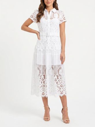 Rachel Roy Jolene Collared Lace Midi Dress in White at Nordstrom, Size 10
