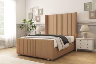 Comfort Beds Grace Dumfries Bed Frame With Mattress-50 Upholstered Wingback in Light Brown | Size: Single