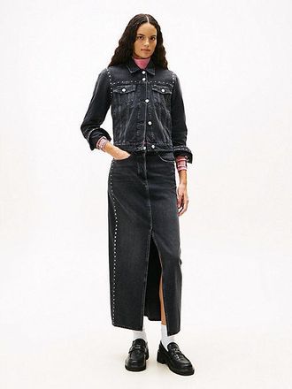 Tommy Hilfiger Black Studded Denim Maxi Skirt