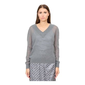 Federica Tosi Zachte en warme V-hals trui van wol en mohair - Dames - V-hals truien - Grijs - S - Wol - Truien & Vesten