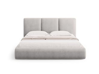 Cosmopolitan Design Cama con cabecero y ba&uacute;l 200x200cm de tejido chenilla gris claro