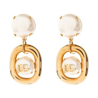 Dolce & Gabbana Accessoires, Dames, Geel, ONE Size, Glazen Parel Clip-On Oorbellen
