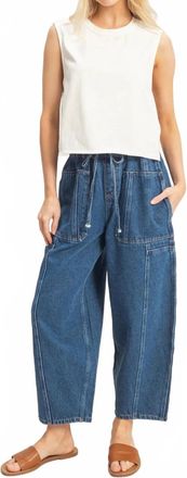 HYFVE Cargo Wide Leg Barrel Jeans In Blue-Med Wash