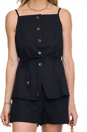 Entro Linen Vest And Shorts Set In Black
