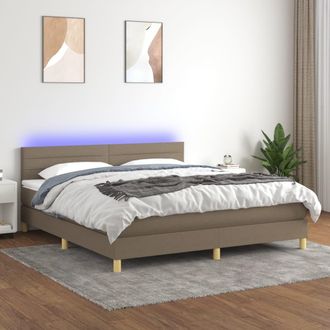 vidaXL Vidaxl - Cama Box Spring Con Colch&oacute;n Led Tela Gris Taupe 160x200 Cm