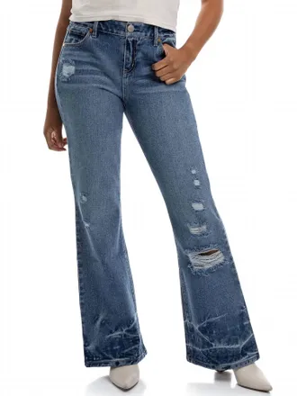 1822 Denim Leilani Mid Rise Destructed Mini Bootcut Jeans In Blue