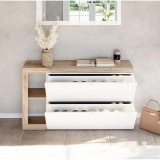 Dmora Zapatero Lorenzana, Mueble Para Zapatos Cajonera, Un Estante, 20 Pares, 138x35x75h Cm Blanco Brillante