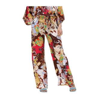 Summum Festival Print Viscose Satijnen Broek - Dames - Wijde Broeken - Veelkleurig - XS - Satijn - Broeken