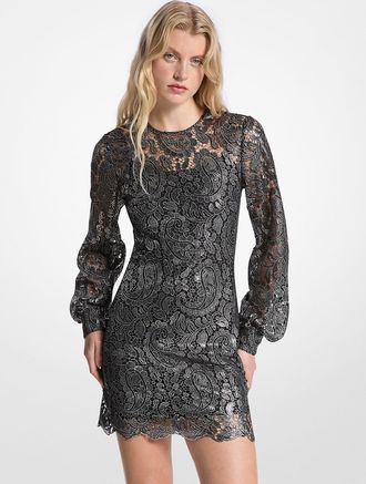 Michael Kors Metallic Paisley Lace Mini Dress