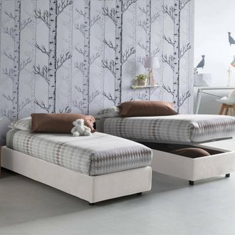 Talamo Italia Dmora - Cama Individual Dfazzin, Cama Contenedor Con Revestimiento De Tela, 100% Made In Italy, Apertura Frontal, Adecuado Para Colch&oacute;n Cm 90x190, Bla