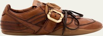 Miu Miu Allacciate Leather Buckle Low-Top Sneakers