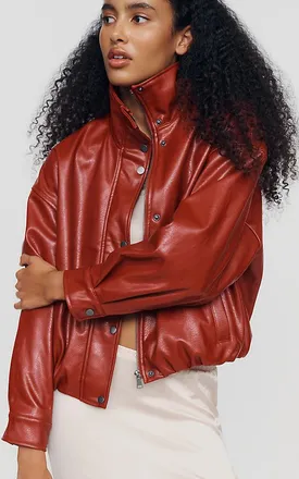 Pilcro Funnel-Neck Faux-Leather Bomber Jacket