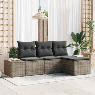 vidaXL Vidaxl - Conjunto De Sof&aacute; De Jard&iacute;n Con Coj&iacute;n 4 Pcs Gris