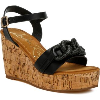 London Rag Emelda Platform Wedge Sandal in Black at Nordstrom Rack, Size 10