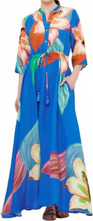 Oliphant Cinched Shirt Dress Maxi In Hibiscus Blue