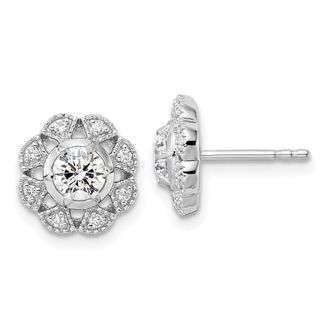 Diamond2Deal 14k Gold 3/4 ct Lab Grown Diamond Floral Stud Earrings VS Clarity, D-E Color