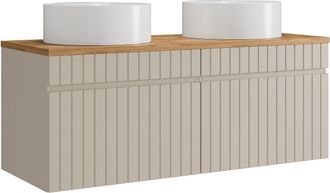 Vente-Unique Mueble de ba&ntilde;o suspendido estriado beige con lavabo sobre encimera redondo - 120 cm - SATARA