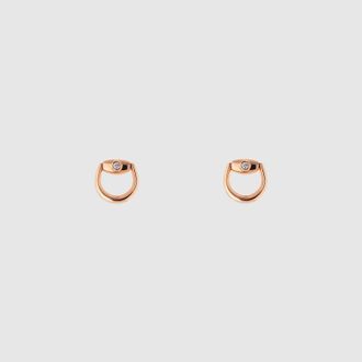 Gucci Horsebit Diamond 18k Stud Earrings, Gold, Rose Gold