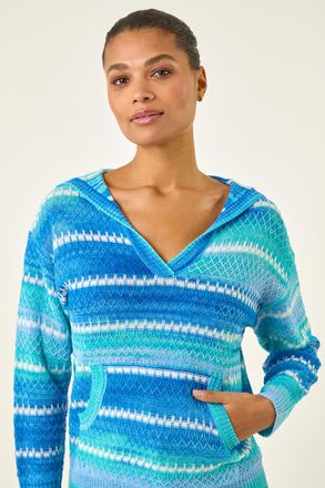 Roman Textured V-Neck Knit Hoodie