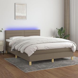 vidaXL Vidaxl - Cama Box Spring Colch&oacute;n Y Luces Led Tela Gris Taupe 140x190 Cm