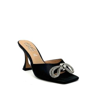 Ex&eacute; Womens Crystal Brooch Heeled Slide Sandal In Black