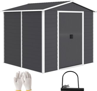 OEM Cobertizo De Jard&iacute;n Exterior 4,4 M&sup2; 240x206x198 Cm Con Base Puerta Corredera Y Cerradura 4 Ventanas Para Patio Gris