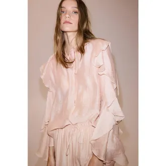 H&M Flounce-trimmed Blouse in Light Pink at Nordstrom, Size X-Small
