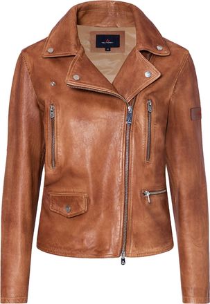 Peuterey Short-Cut Slim Silhouette Leather Jacket with Asymmetrical Zip