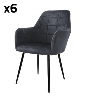 ECD Germany 6x Sillas de comedor en tapizado gris oscuro con patas de acero