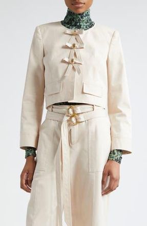 Cinq &agrave; Sept Paige Tie Front Stretch Cotton Twill Jacket in Oat Milk at Nordstrom Rack, Size Small