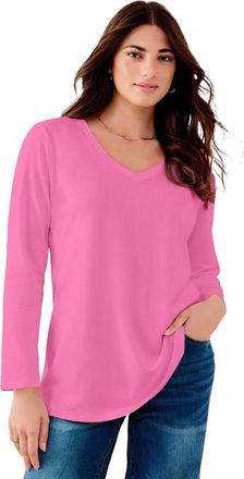 Roaman's Plus Size Ultimate Long Sleeve V Neck Tee in Vintage Rose at Nordstrom, Size 44