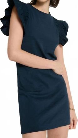 Nation Ltd Ellis Ruffle Sleeve Mini Dress In Navy Blue