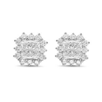 Diana M. Jewels 14kt white gold 3cts lab grown Radiant Cut Diamond Halo Earrings