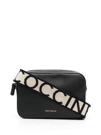 Coccinelle Tebe logo-strap pebbled shoulder bag - women - Leather - One Size - Black