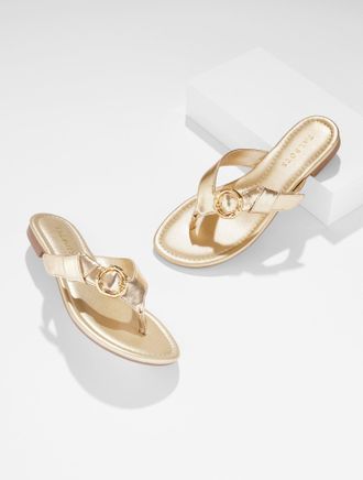 Talbots Gia Buckle Metallic Thong Sandals - Gold - 10M Talbots