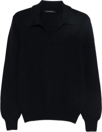 Tagliatore polo-collar ribbed-knit jumper - men - Fabric - 48 - Blue