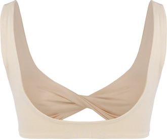 Live The Process Womens Cropped Sleeveless Top With Crossover Design Panna Polyamide Tops