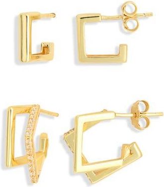 Argento Vivo Set of 2 Square & Double Hoop Earrings in Gold at Nordstrom Rack