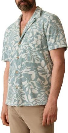 Faherty Cabana Floral Short Sleeve Terry Cloth Button-Up Shirt in Poolside Foliage Teal at Nordstrom Rack, Size Xx-Large