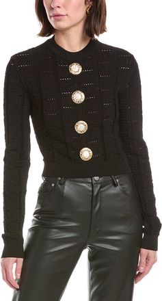 Balmain Monogram Mesh Knit Cropped Pullover