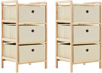 vidaXL Storage Racks with 3 Fabric Baskets 2 pcs Beige Cedar Wood Vidaxl