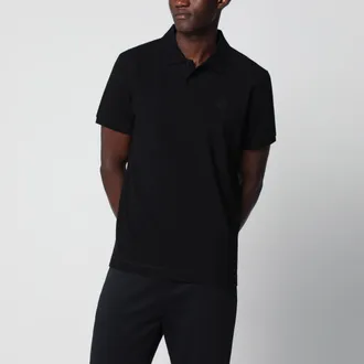 Moncler Polo nera in piqu&eacute; di cotone con patch logo