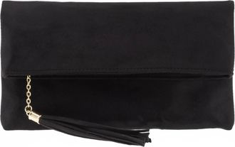 JNB Womens Eleanor Faux Micro Suede Foldover Clutch In Black